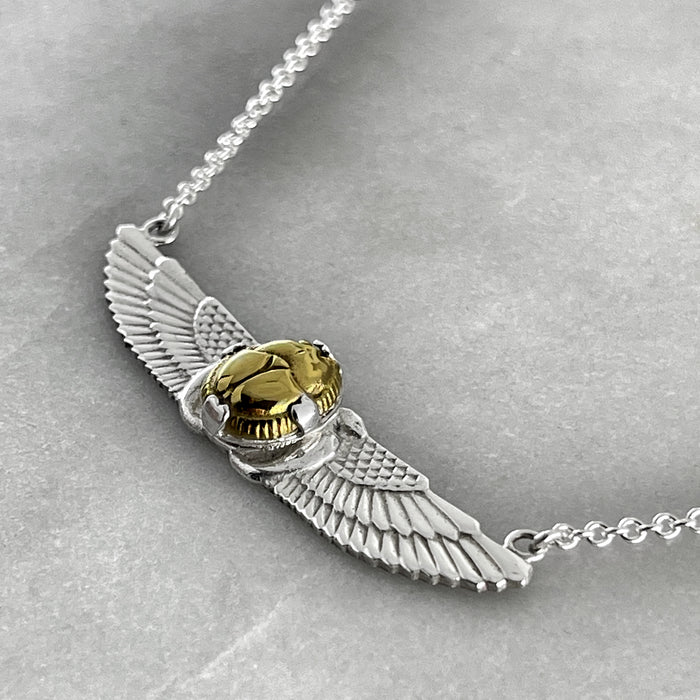 Small Winged Gold Scarab Beetle Necklace