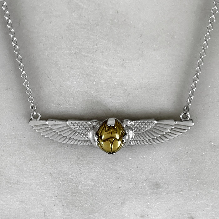 Small Winged Gold Scarab Beetle Necklace