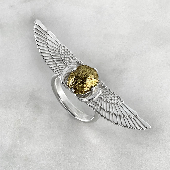 Winged Golden Scarab Ring