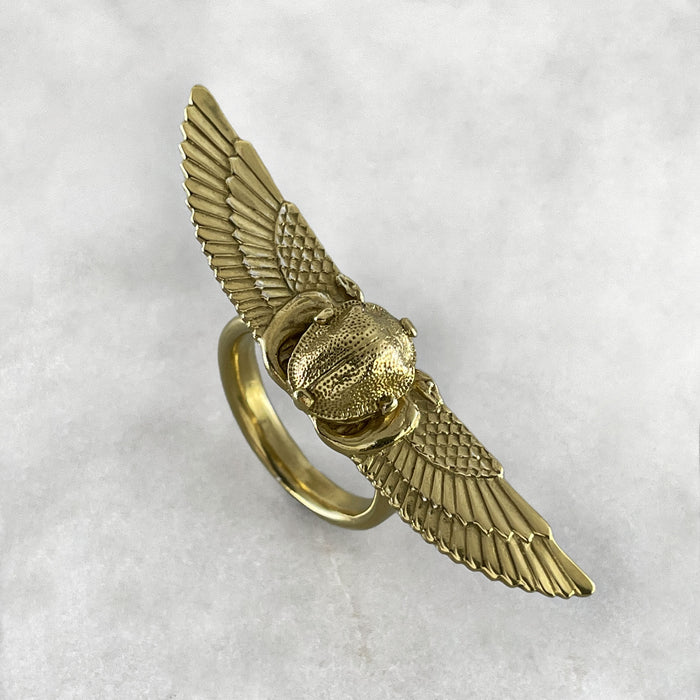 Winged Golden Scarab Ring