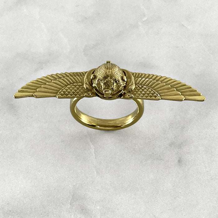 Winged Golden Scarab Ring