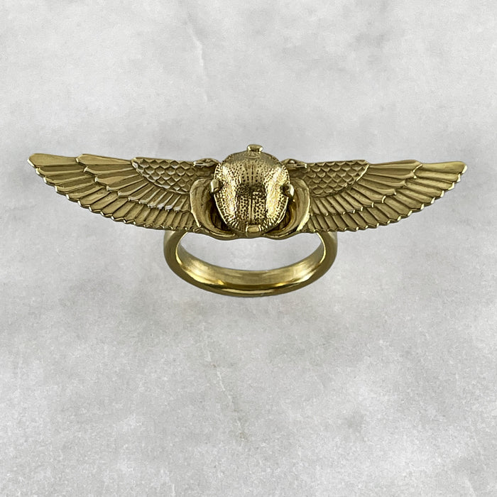 Winged Golden Scarab Ring