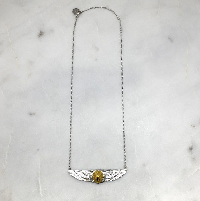 Winged Gold Scarab Beetle Necklace