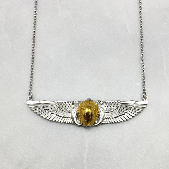 Winged Gold Scarab Beetle Necklace