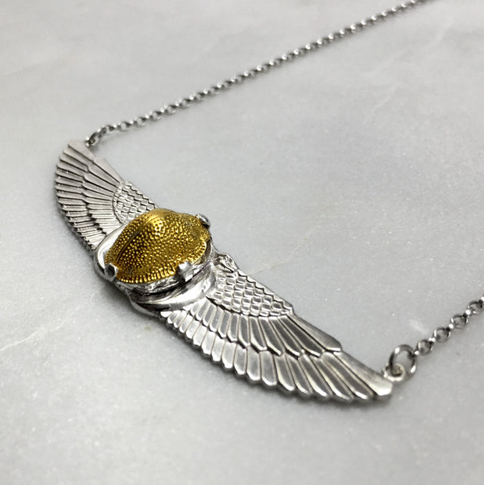Winged Gold Scarab Beetle Necklace