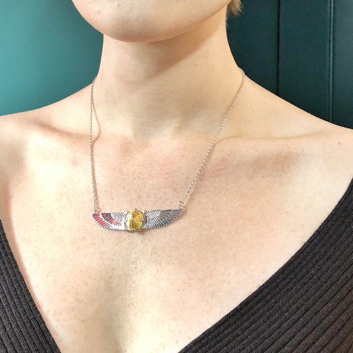 Winged Gold Scarab Beetle Necklace