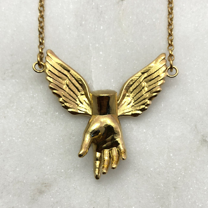 Guardian Angel Winged Hand Gold Necklace
