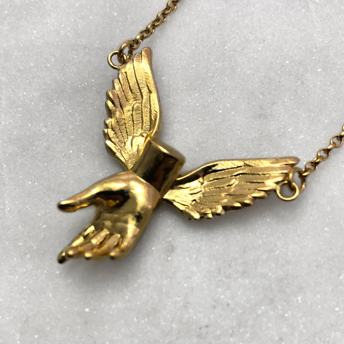 Guardian Angel Winged Hand Gold Necklace