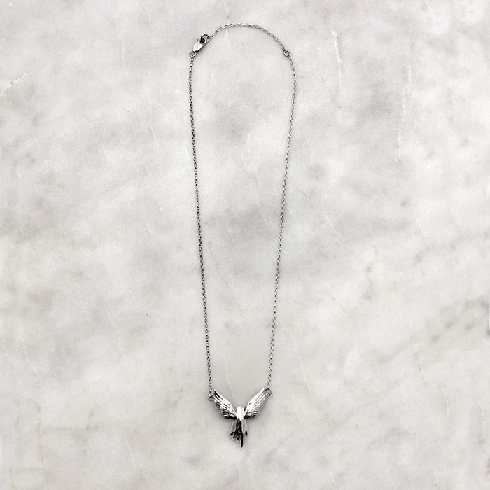 Guardian Angel Winged Hand Silver Necklace