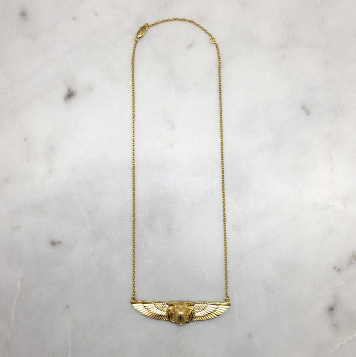 Winged Gold Scarab Beetle Necklace