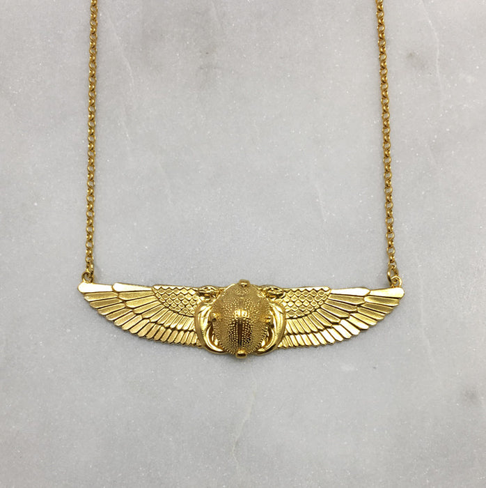 Winged Gold Scarab Beetle Necklace