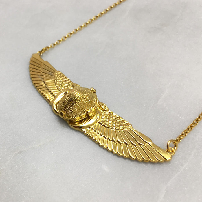 Winged Gold Scarab Beetle Necklace