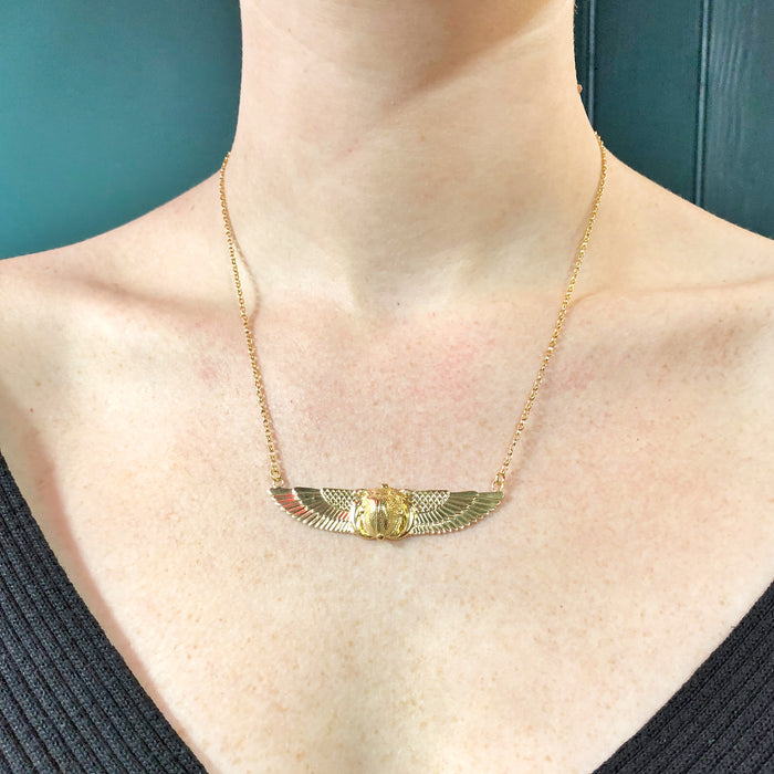 Winged Gold Scarab Beetle Necklace