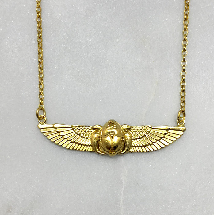 Small Gold Winged Scarab Beetle Necklace