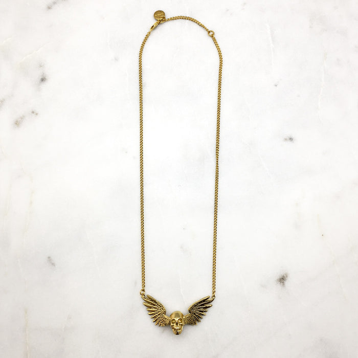 Gold Winged Skull Necklace